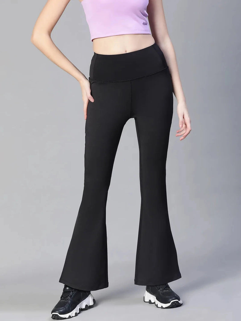 Women Black High Waist Tall Flare Pants Athlisis Sports