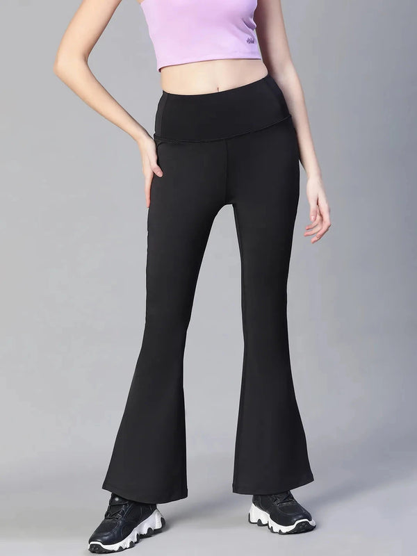 Women Black High Waist Tall Flare Pants Athlisis Sports