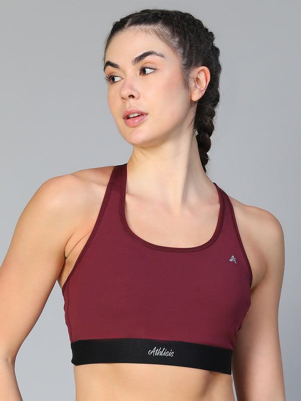 Ruched Sports Bra Maroon