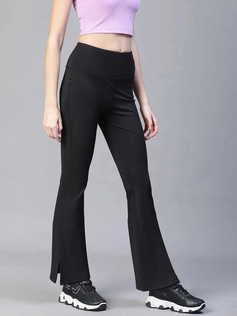Women Black High Waist Tall Flare Pants Athlisis Sports