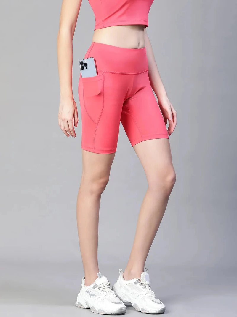 Pink Mid Waist Fitness Shorts