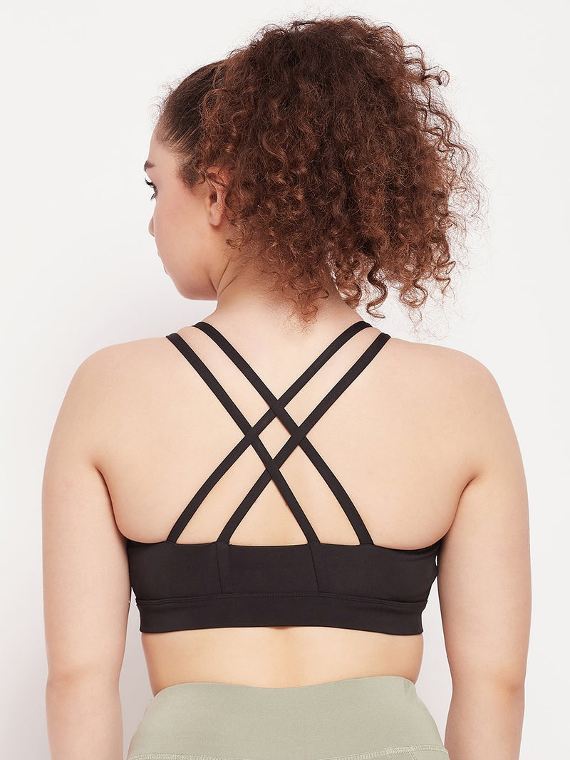 Geometric Strap Sports Bra Black