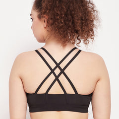 Geometric Strap Sports Bra Black