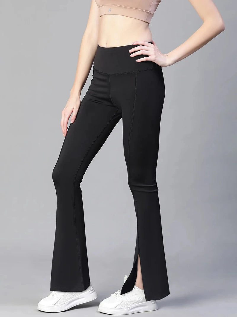 Women Black High Waist Tall Flare Pants