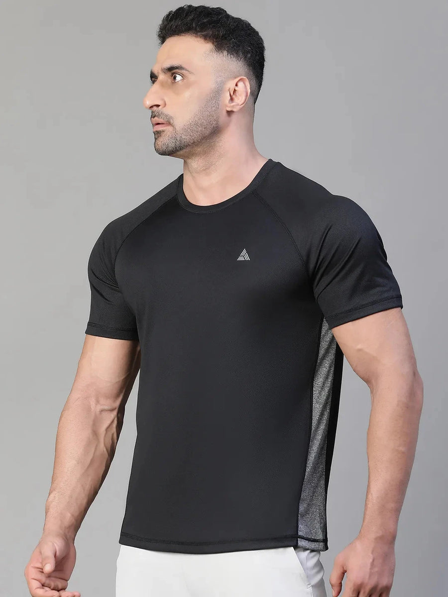 Contrast Side Panel T-Shirt Black Athlisis Sports