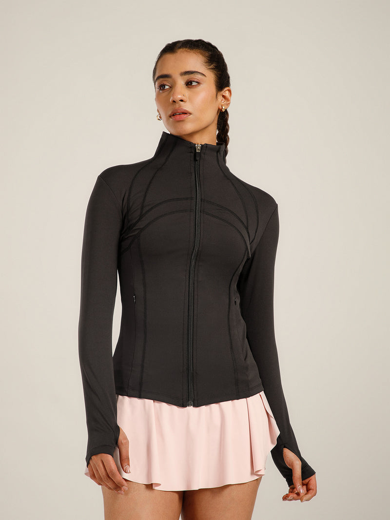 Defined Seam Zip Jacket Black