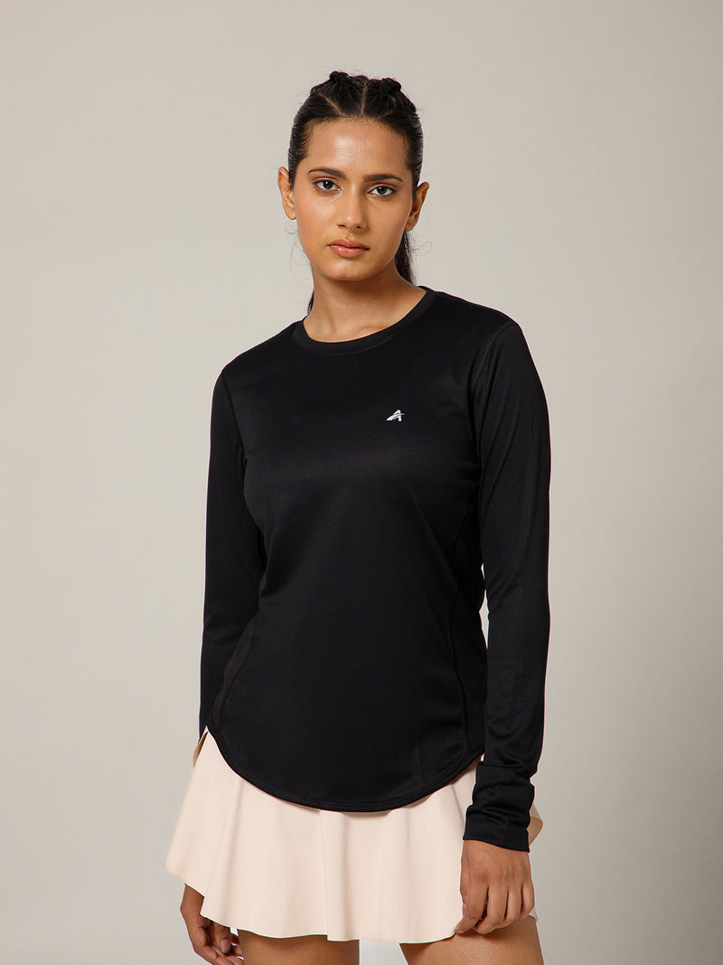 Curved Hem Full Sleeve T-Shirt Black