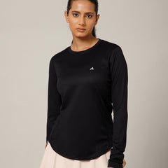 Curved Hem Full Sleeve T-Shirt Black