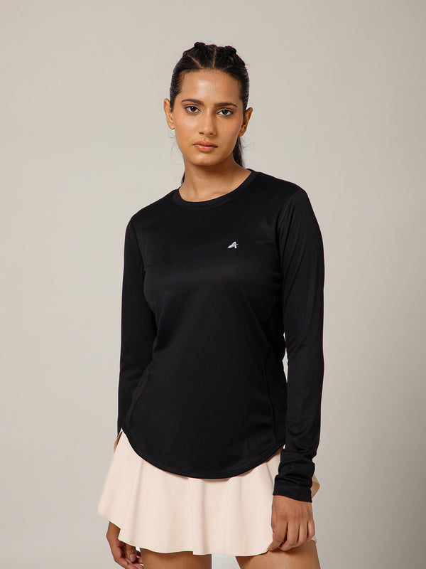Curved Hem Full Sleeve T-Shirt Black