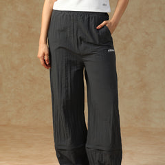 Elastic Waist Crinkle Baggy Pants Grey