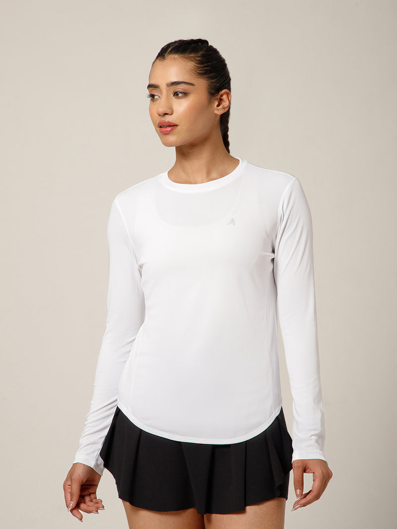 Curved Hem Full Sleeve T-Shirt White
