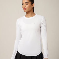 Curved Hem Full Sleeve T-Shirt White