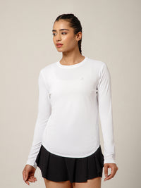 Curved Hem Full Sleeve T-Shirt White