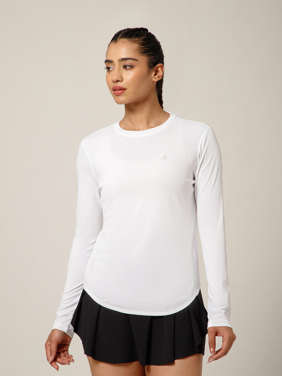Curved Hem Full Sleeve T-Shirt White