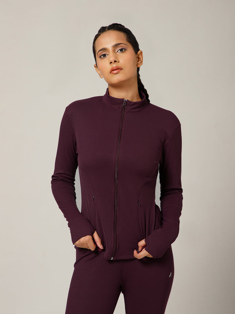 Ribbed Zip up Jacket Wine
