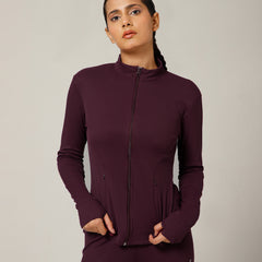 Ribbed Zip up Jacket Wine