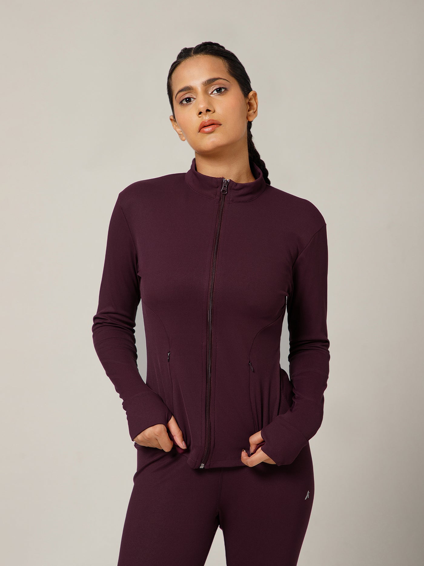 Ribbed Zip up Jacket Wine