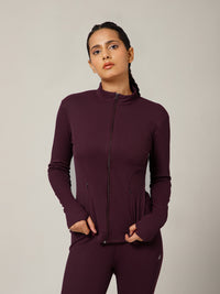 Ribbed Zip up Jacket Wine
