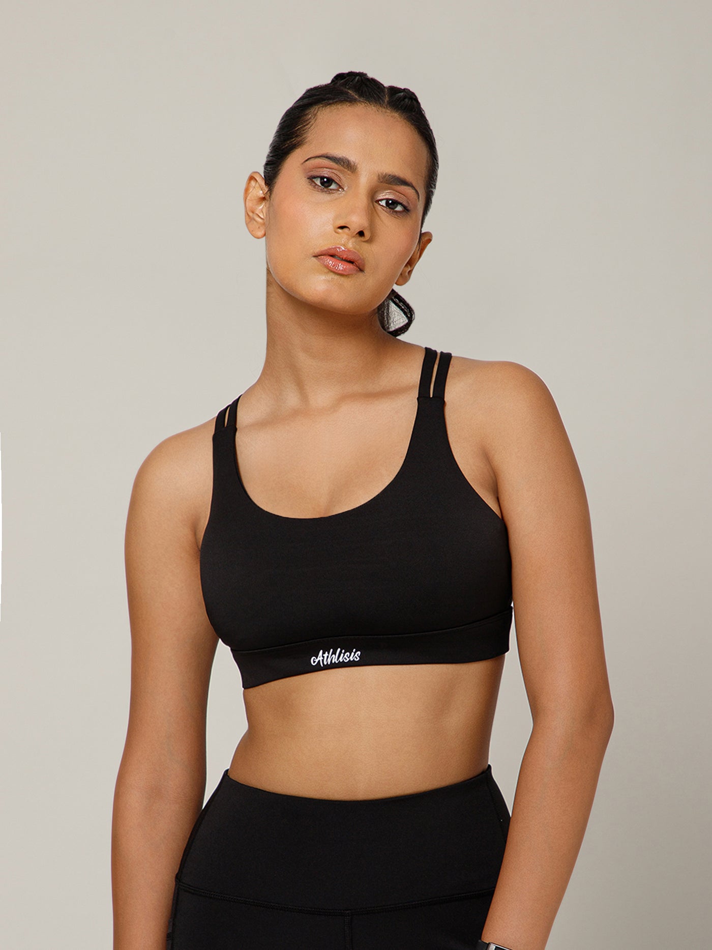 Geometric Strap Sports Bra Black