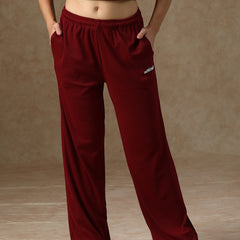 Ribbed Baggy Pants Beige Maroon