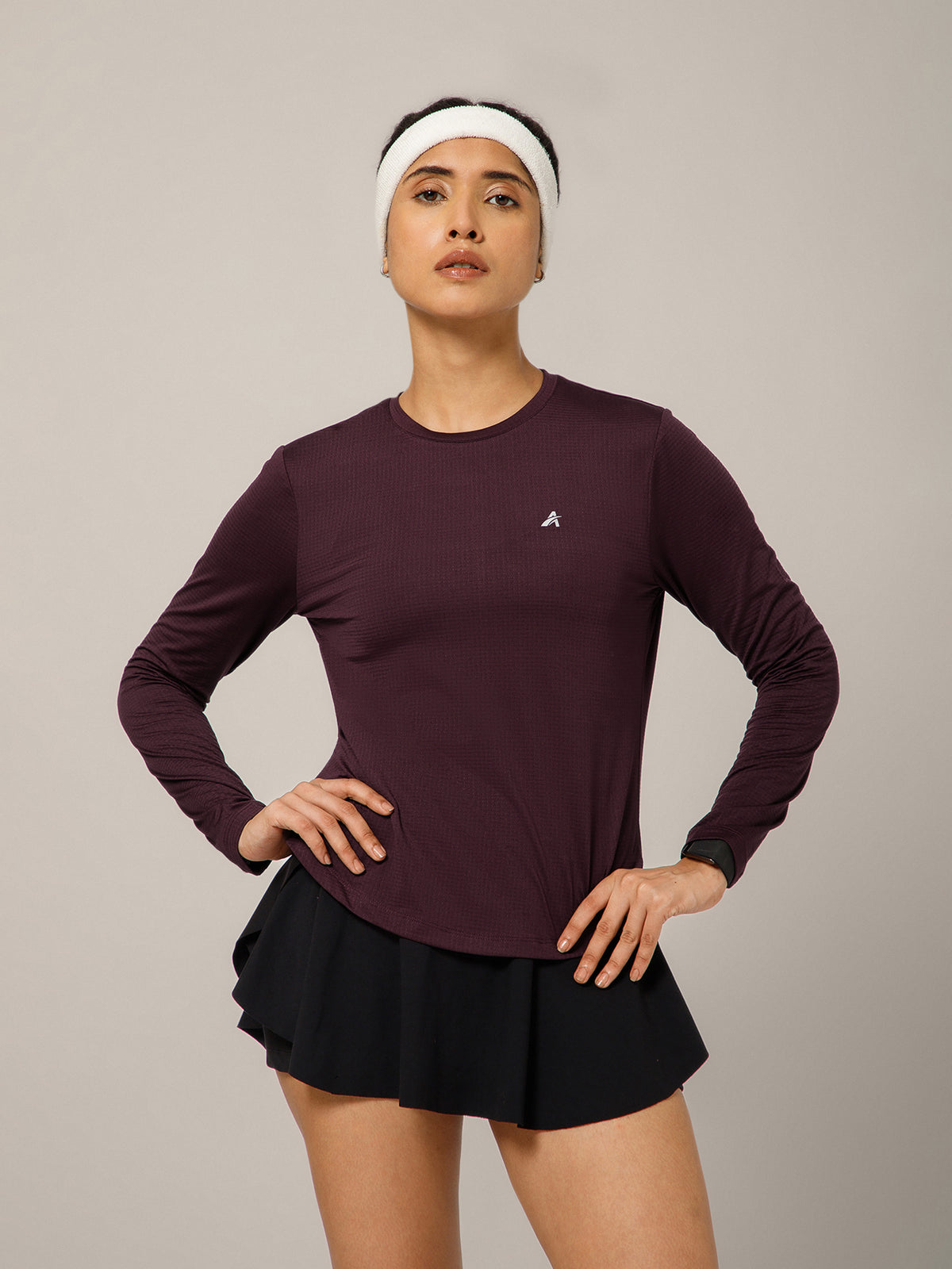 Back Pleat Long Sleeve T-shirt Wine