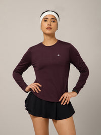 Back Pleat Long Sleeve T-shirt Wine
