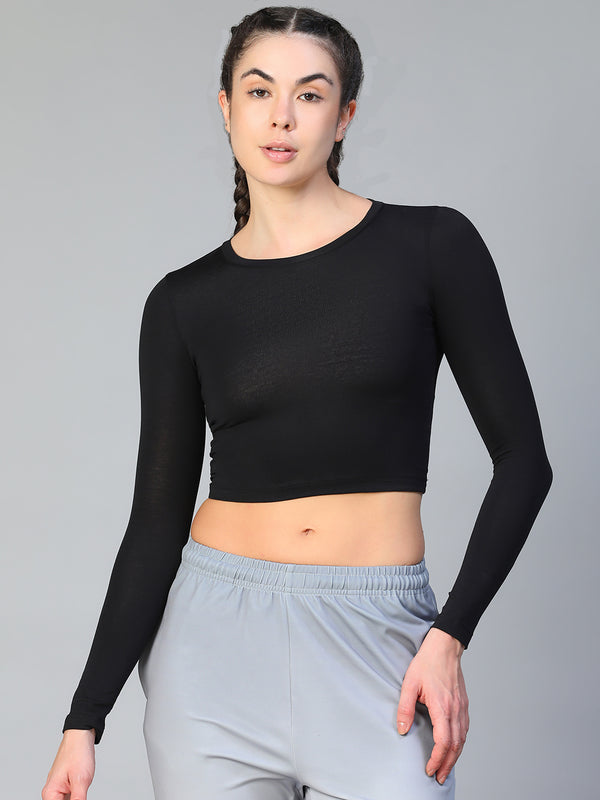 Essential Full Sleeve Crop top Black