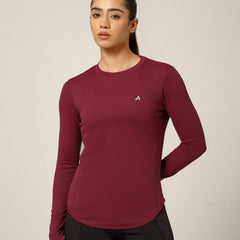 Curved Hem Full Sleeve T-Shirt Maroon