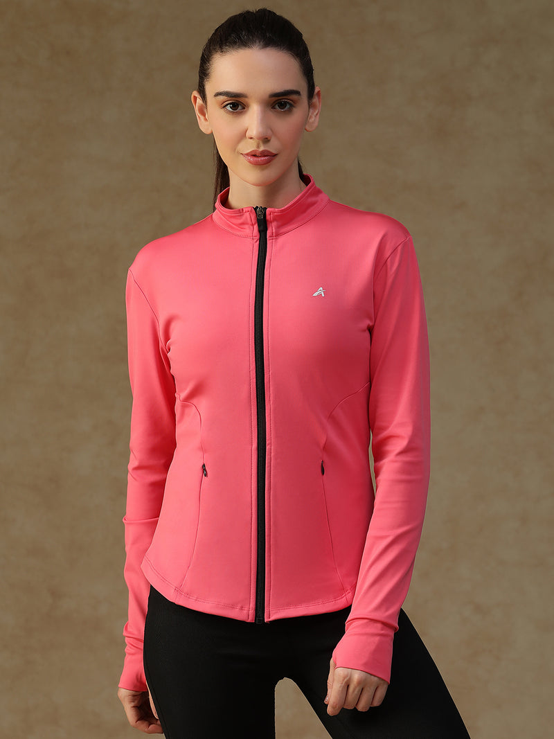 Ribbed Zip up Jacket Hot Pink