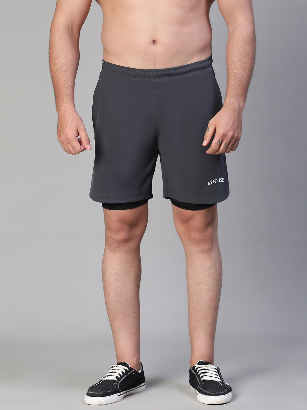 2 in 1 Lining Shorts Dark Gray Athlisis Sports