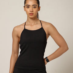 Built In Bra String Back Top Black