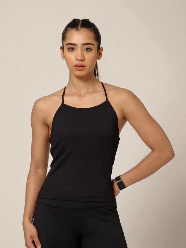 Built In Bra String Back Top Black
