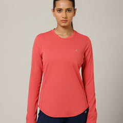 Curved Hem Full Sleeve T-Shirt Pink