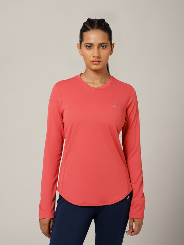 Curved Hem Full Sleeve T-Shirt Pink