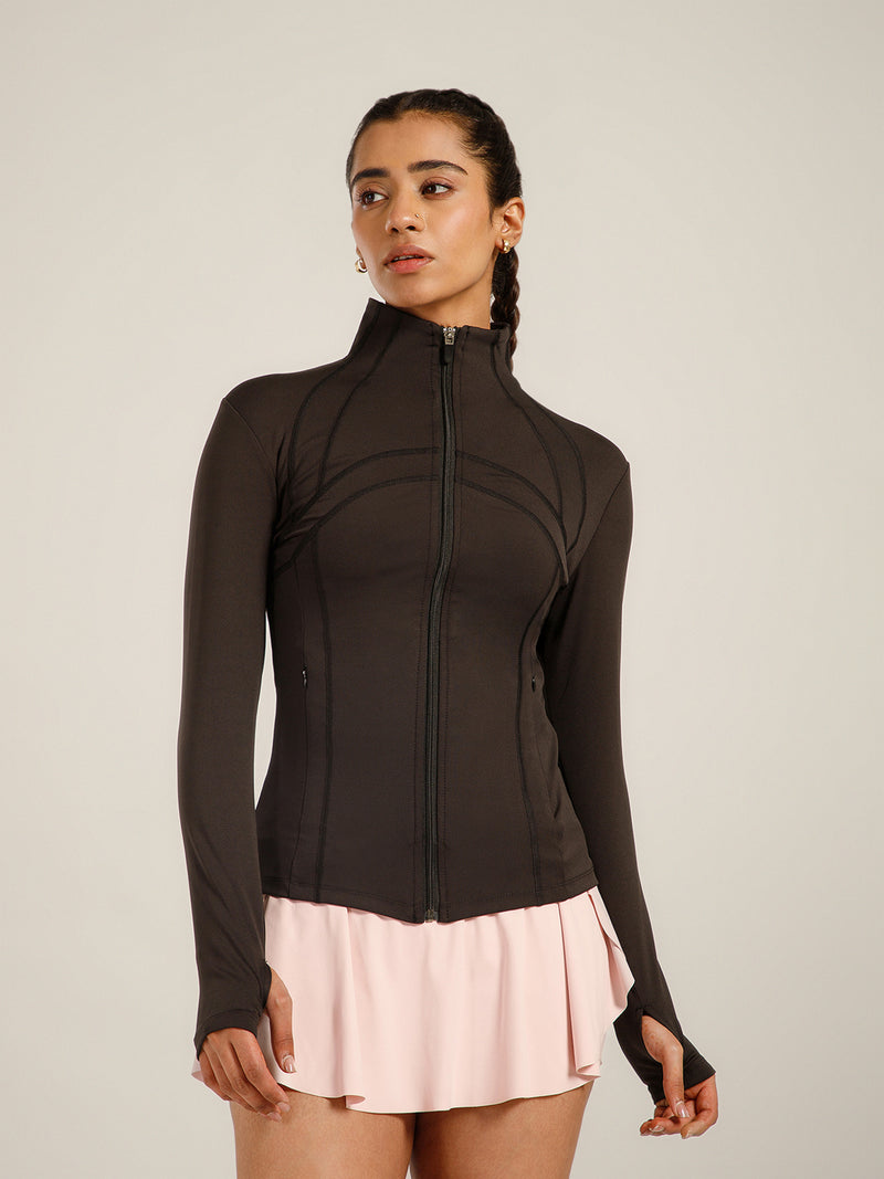 Defined Seam Zip Jacket Brown