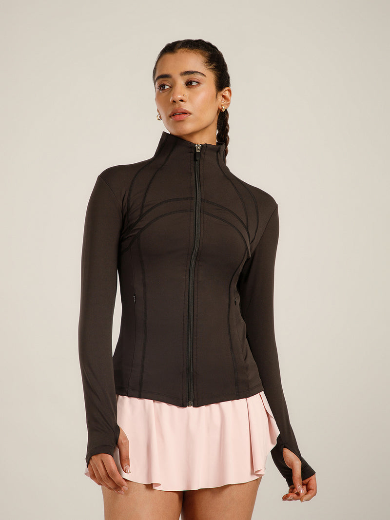 Defined Seam Zip Jacket Brown