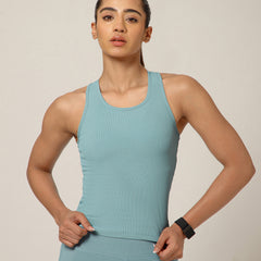 Built In Bra Racer Back Top Ice Blue