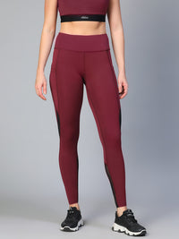Mesh Panel Pocket Leggings Maroon