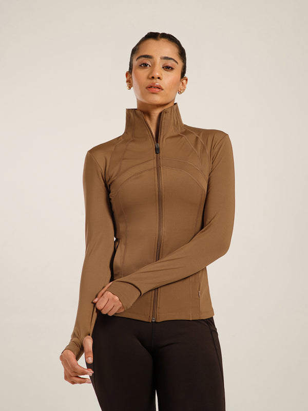 Defined Seam Zip Jacket Tan