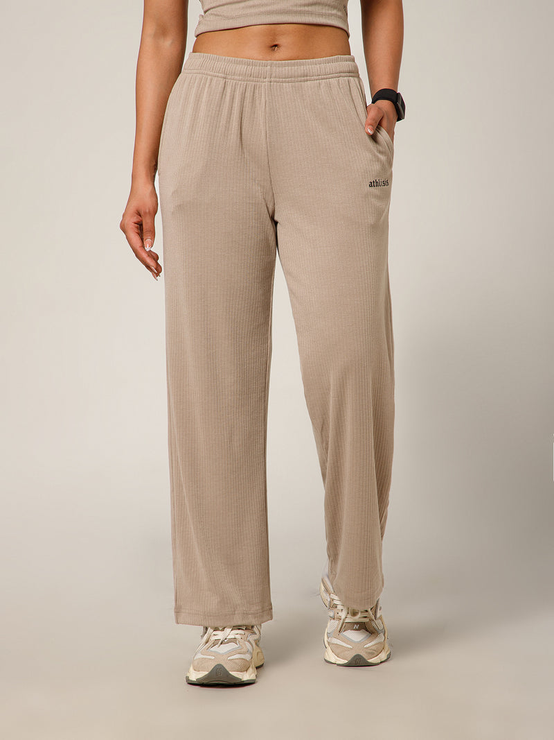 Ribbed Baggy Pants Beige