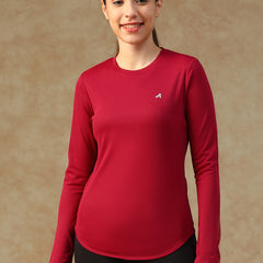Curved Hem Full Sleeve T-Shirt Maroon