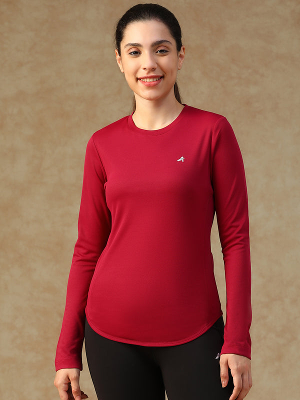 Curved Hem Full Sleeve T-Shirt Maroon