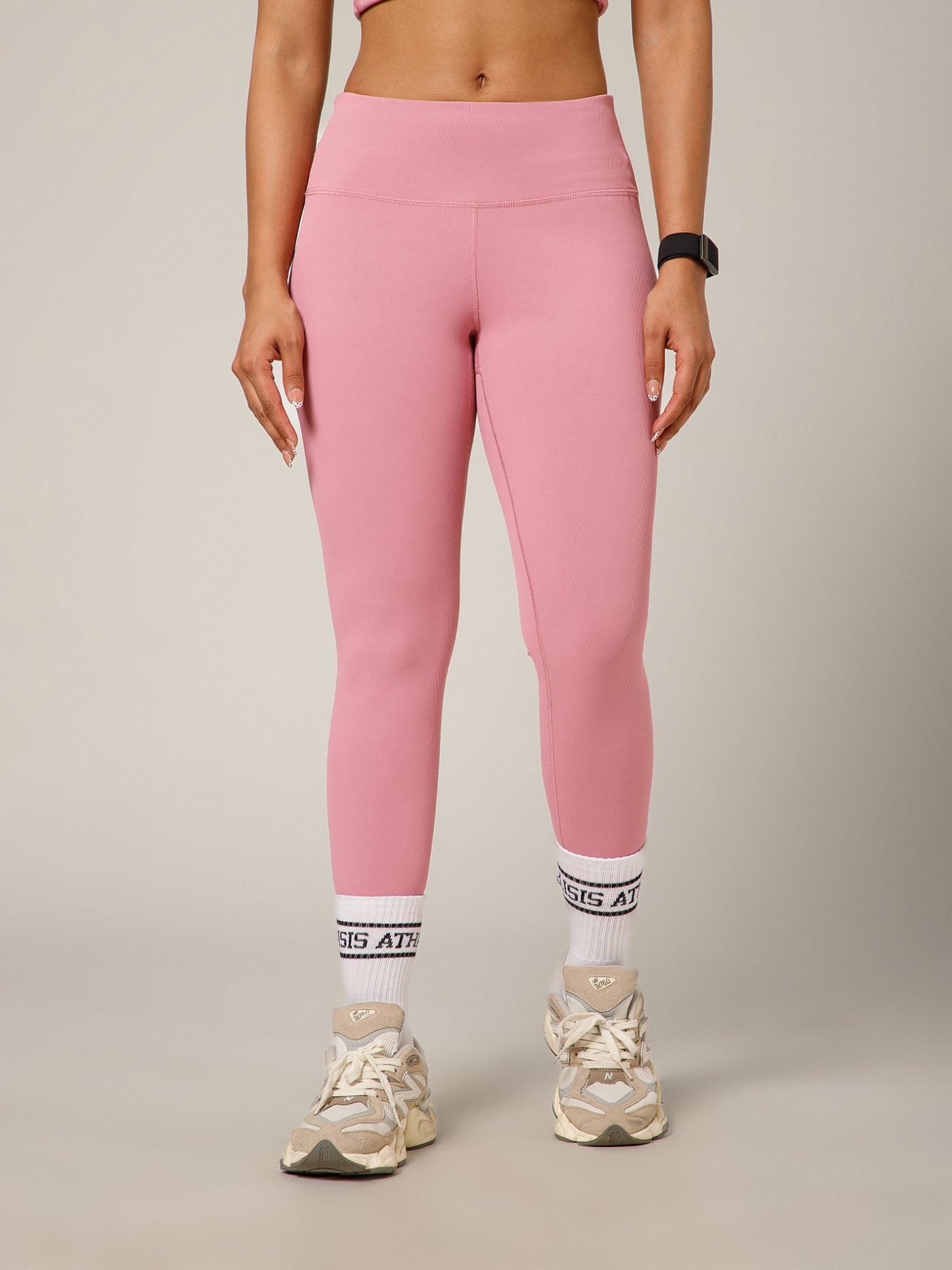 Ribbed High Waist Leggings Pink