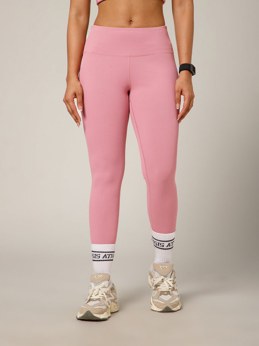 Ribbed High Waist Leggings Pink