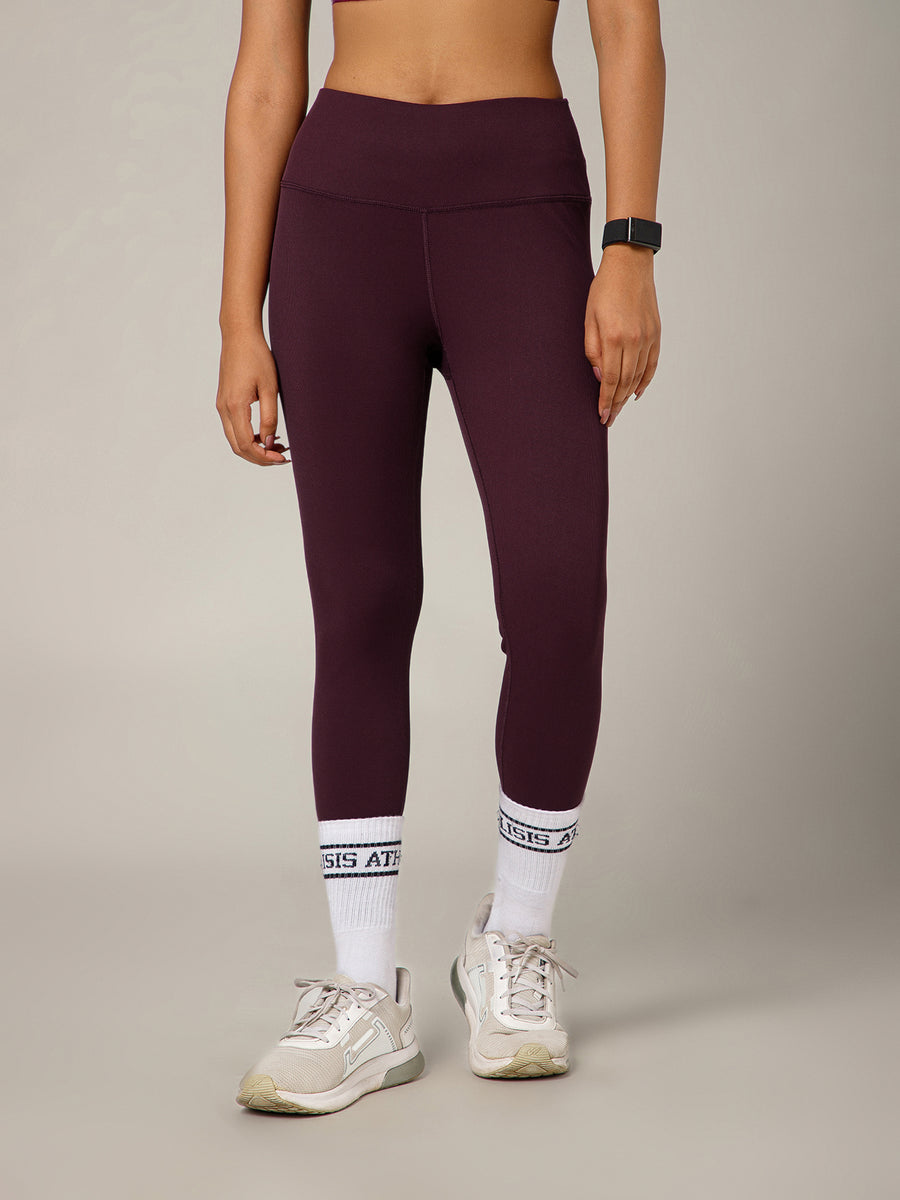 Ribbed High Waist Leggings Maroon