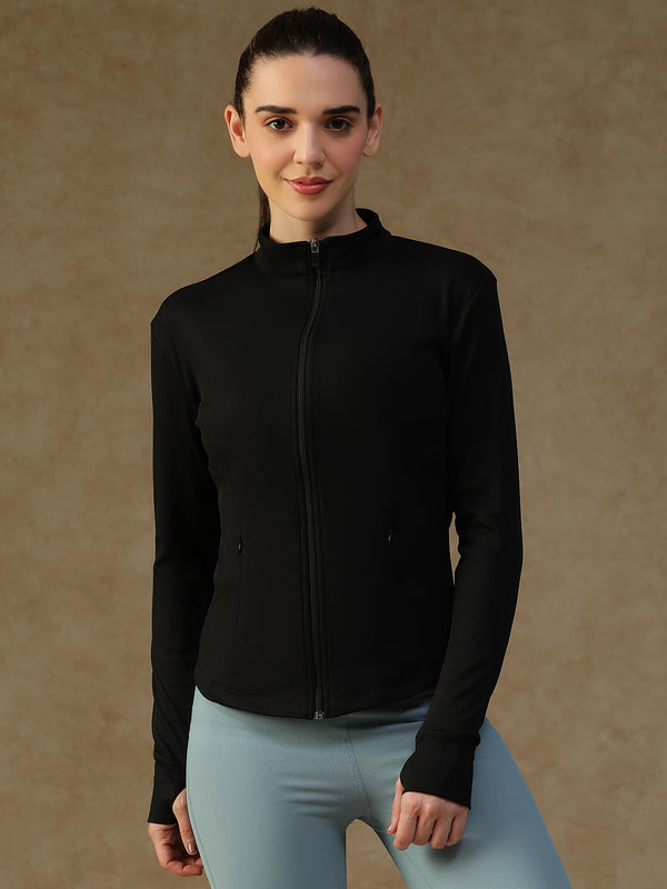 Ribbed Zip up Jacket Black
