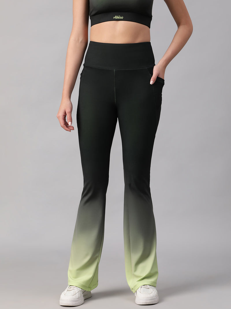 Dual Tone Flare Pant Green