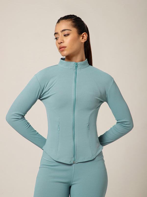 Ribbed Zip up Jacket Ice Blue