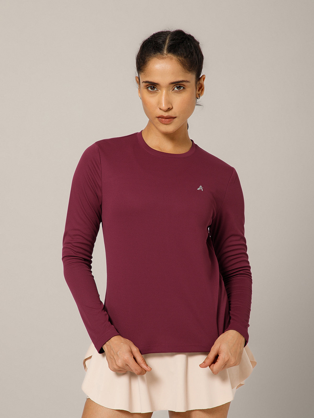 Back Pleat Long Sleeve T-shirt Maroon