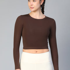 Essential Full Sleeve Crop top Brown